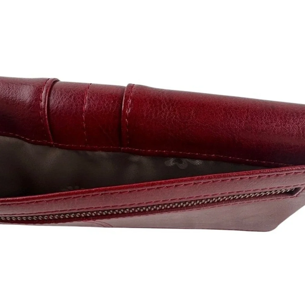 Sendefn Red Vegan Leather‎ Bifold Clutch Wallet Sunflower Snap Bronze Zip Large